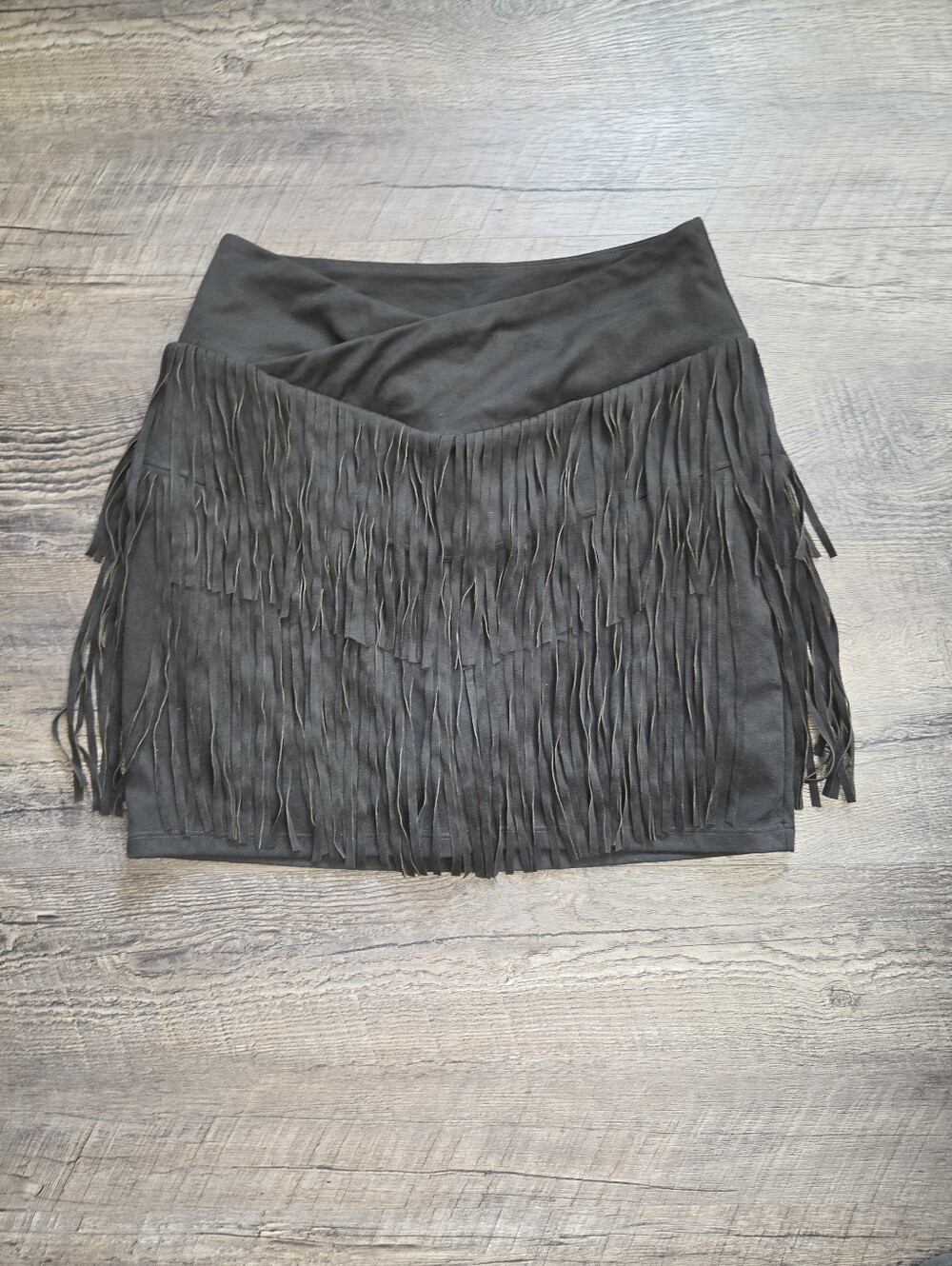 Halara Crossover High Waisted 2-in-1 Fringe Hem Bodycon Mini Suede Party Skirt